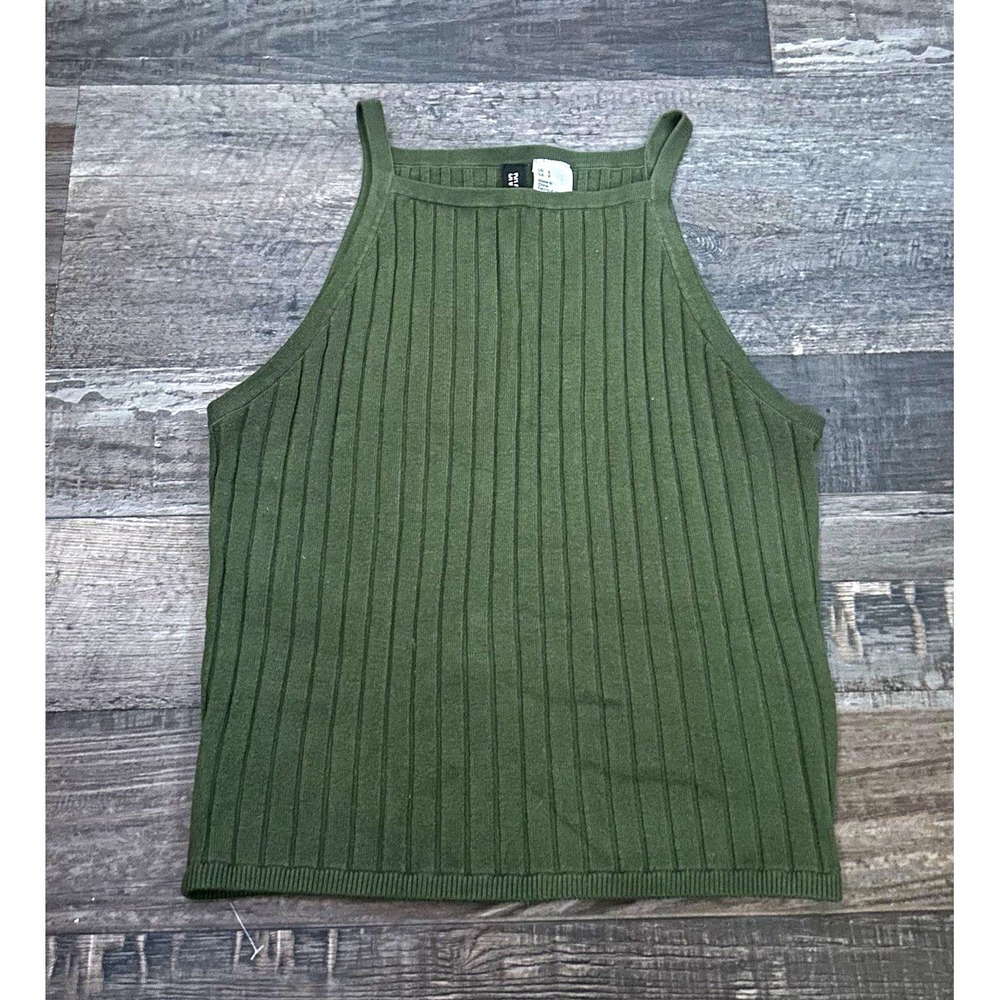 Divided by H&M Green Ribbed Knit Stretch High Neck Tank Top Sleeveless S